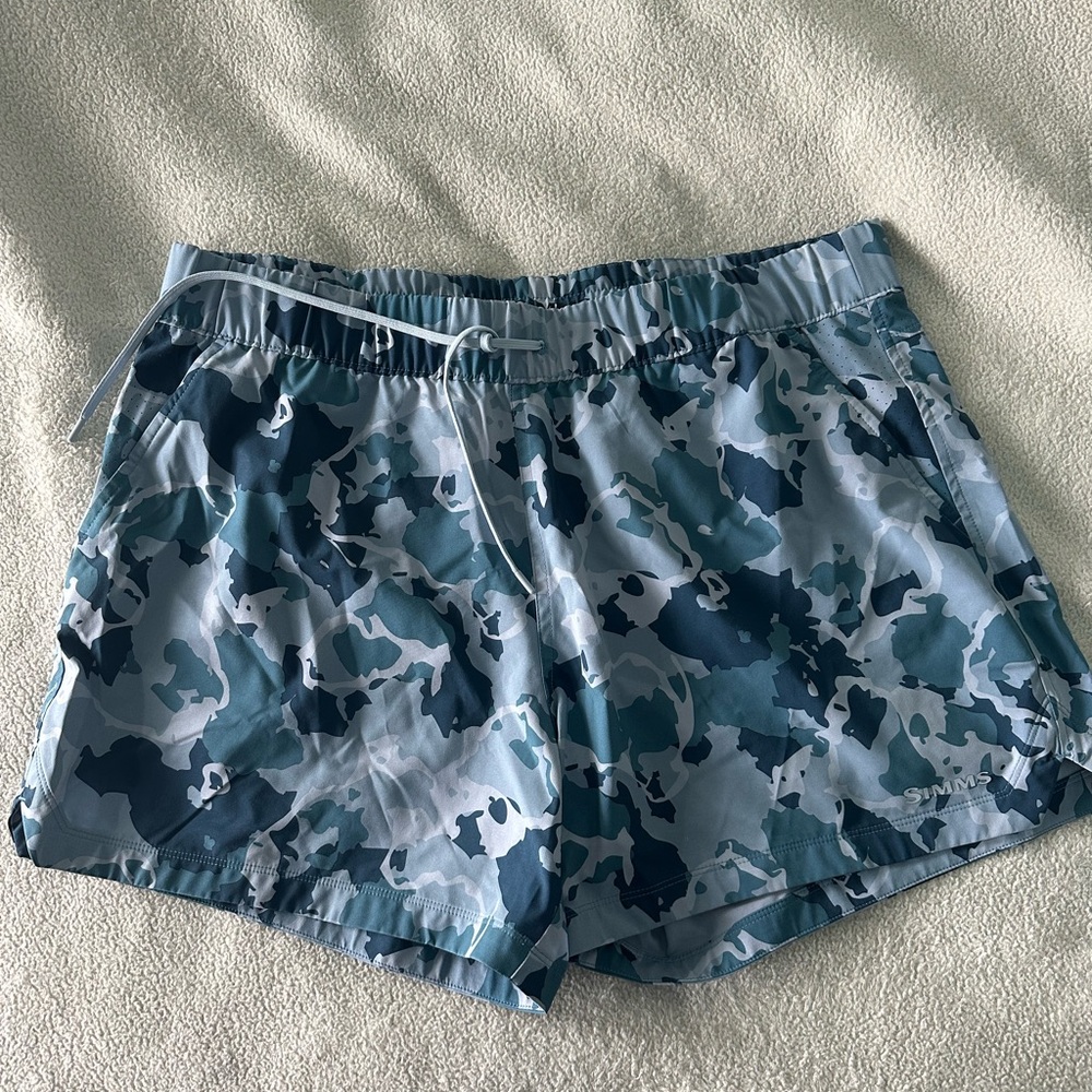 Simms Blue and Gray Athletic Shorts Lightweight Camouflage Design